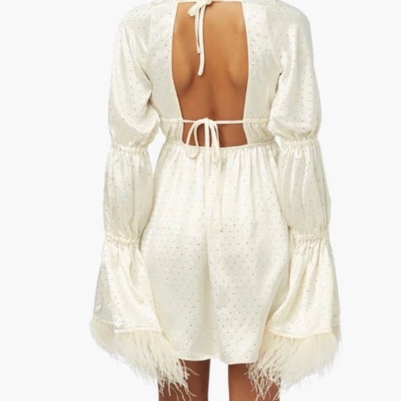 Ivory Tiered Sleeve Rhinestone Feather Mini Dress Bridal Shower/Wedding - Picture 2 of 5